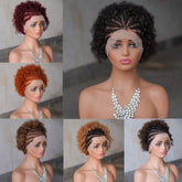 8'' Front Lace Afro Kinky Curly Human Hair Pre-Braided Pixie Cut Wig